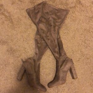 Grey Suede Thigh-High Boots